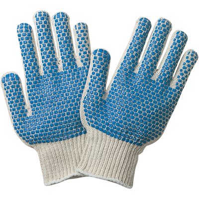 PVC Blue Dot Knit Gloves - Small